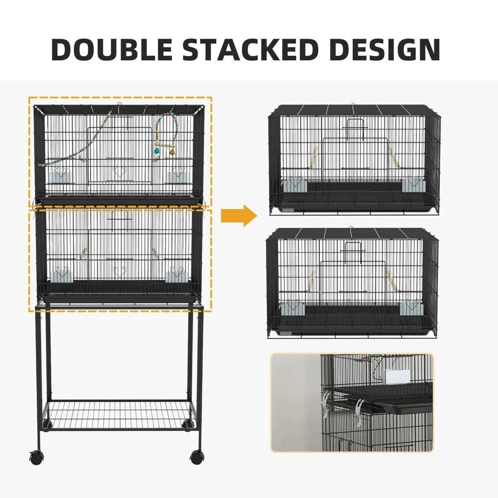 NONECN Double Stackable Bird Cage With Stand And Wheels