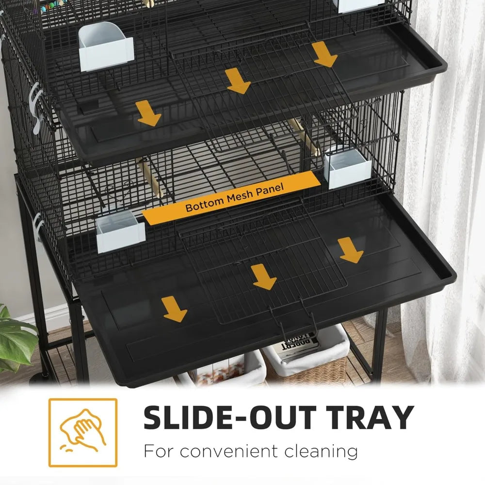 NONECN Double Stackable Bird Cage With Stand And Wheels