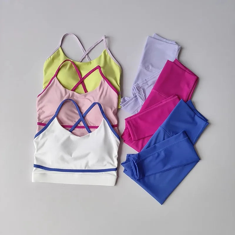 Two Piece Women Yoga Set High Waist Shorts Sports Bra