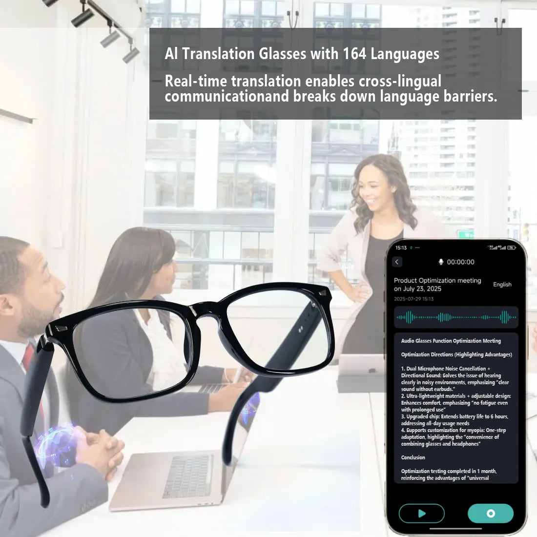 Giinova Smart Glasses With Translation App Open Ear Audio HD Calls HiFi Music