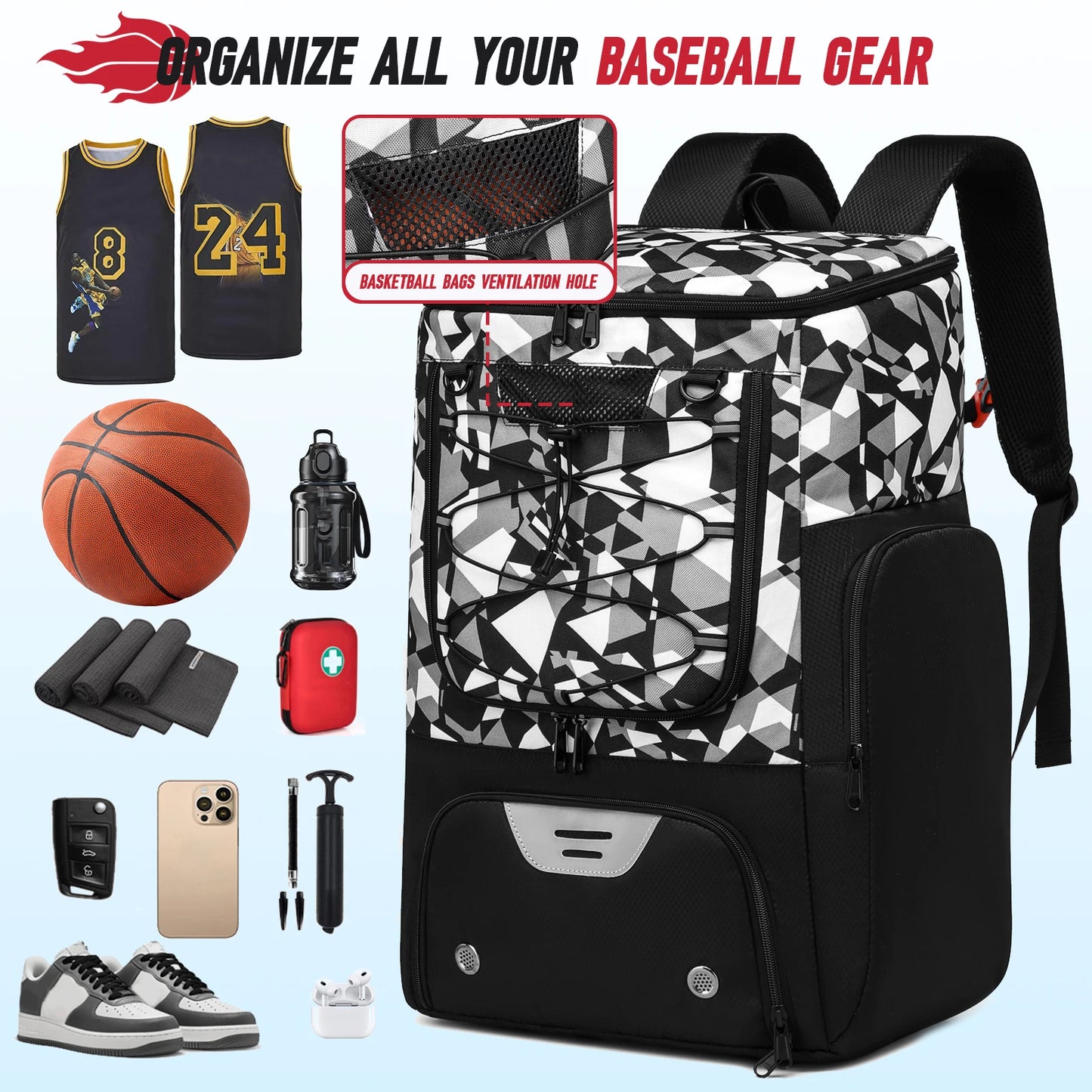 YH GSCN Basketball Backpack With Ball Holder And Shoes Compartment