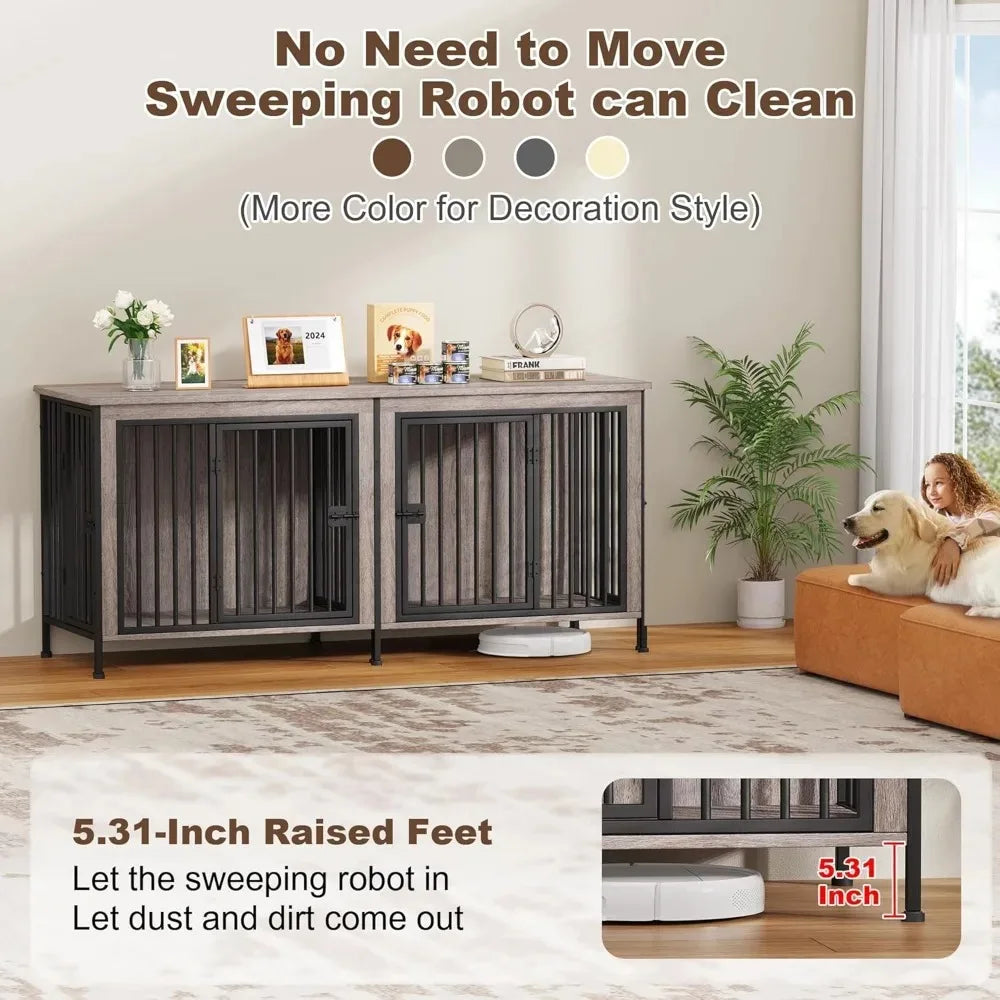 Wooden Double Dog Crate Furniture TV Stand for Medium and Large Breeds