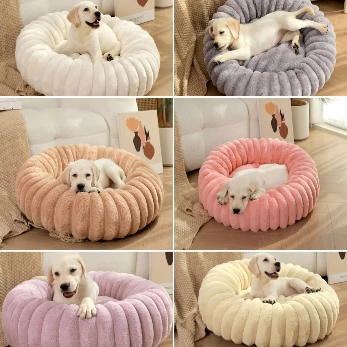 Super Soft Long Plush Round Pet Bed for Dogs and Cats, Winter Warm Design