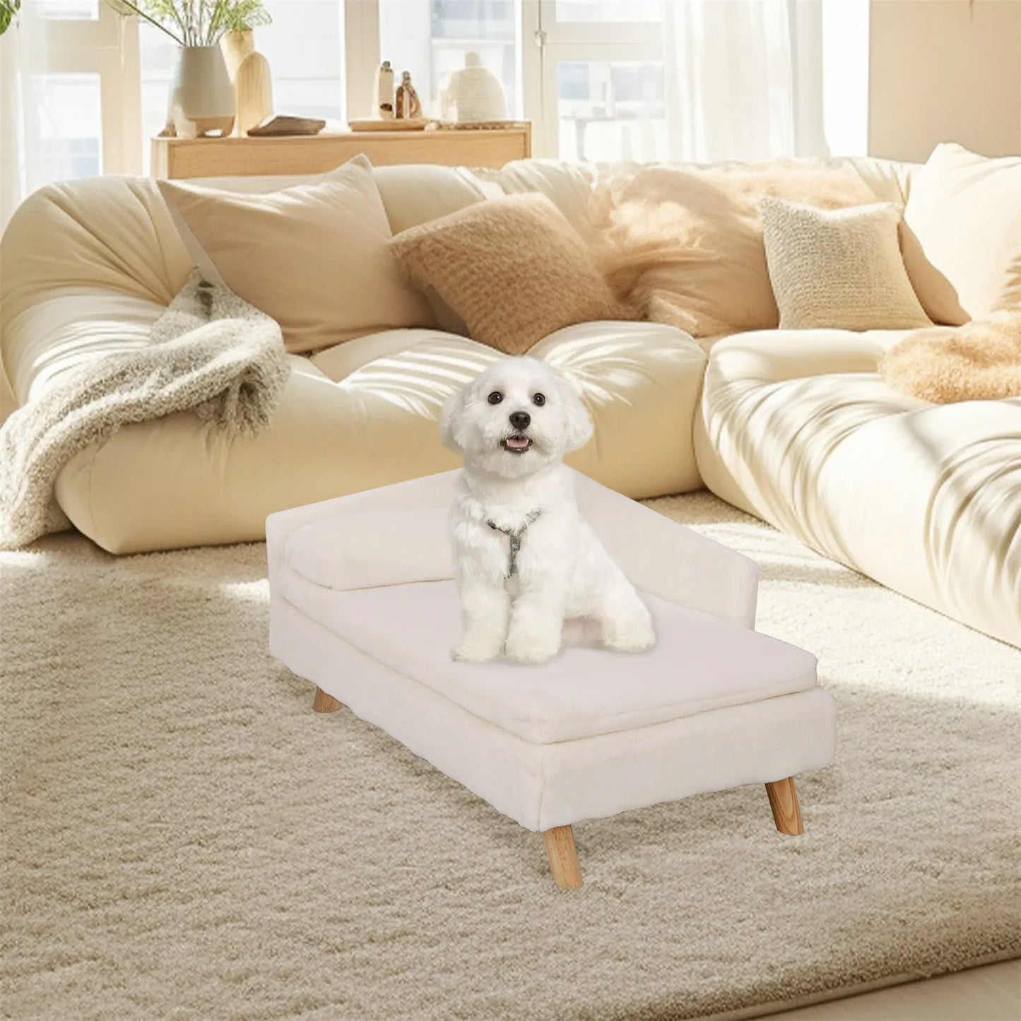 BINGOPAW Elevated Nordic Pet Bed with Waterproof Pad and Wood Legs