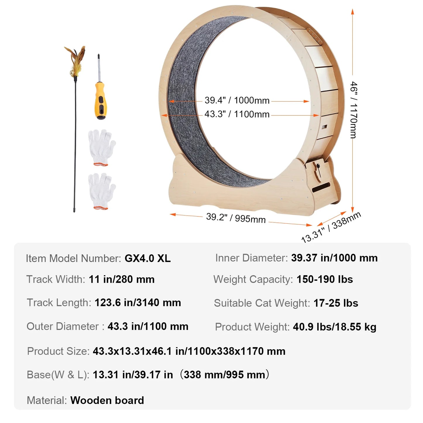 Wooden Cat Exercise Wheel With Detachable Carpet For Indoor Use