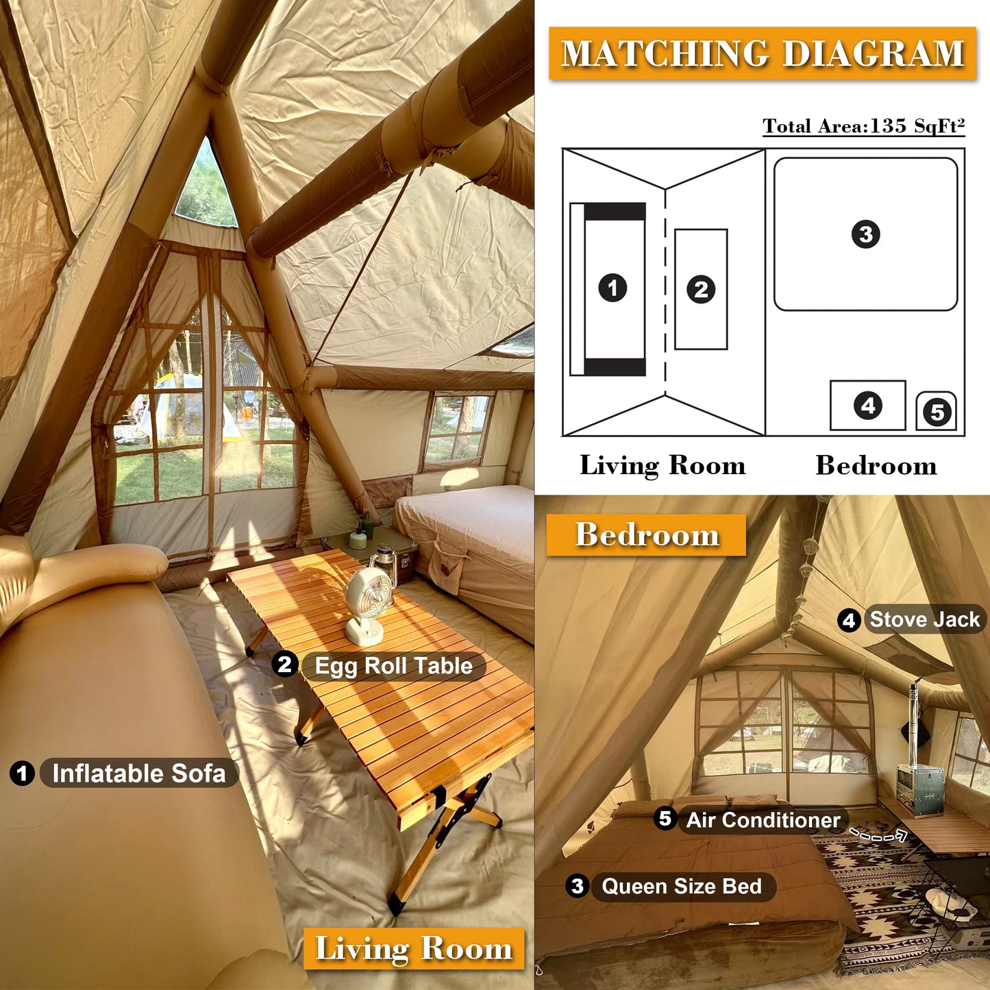 SENLEETO Inflatable Cabin Tent For Camping With Instant Setup