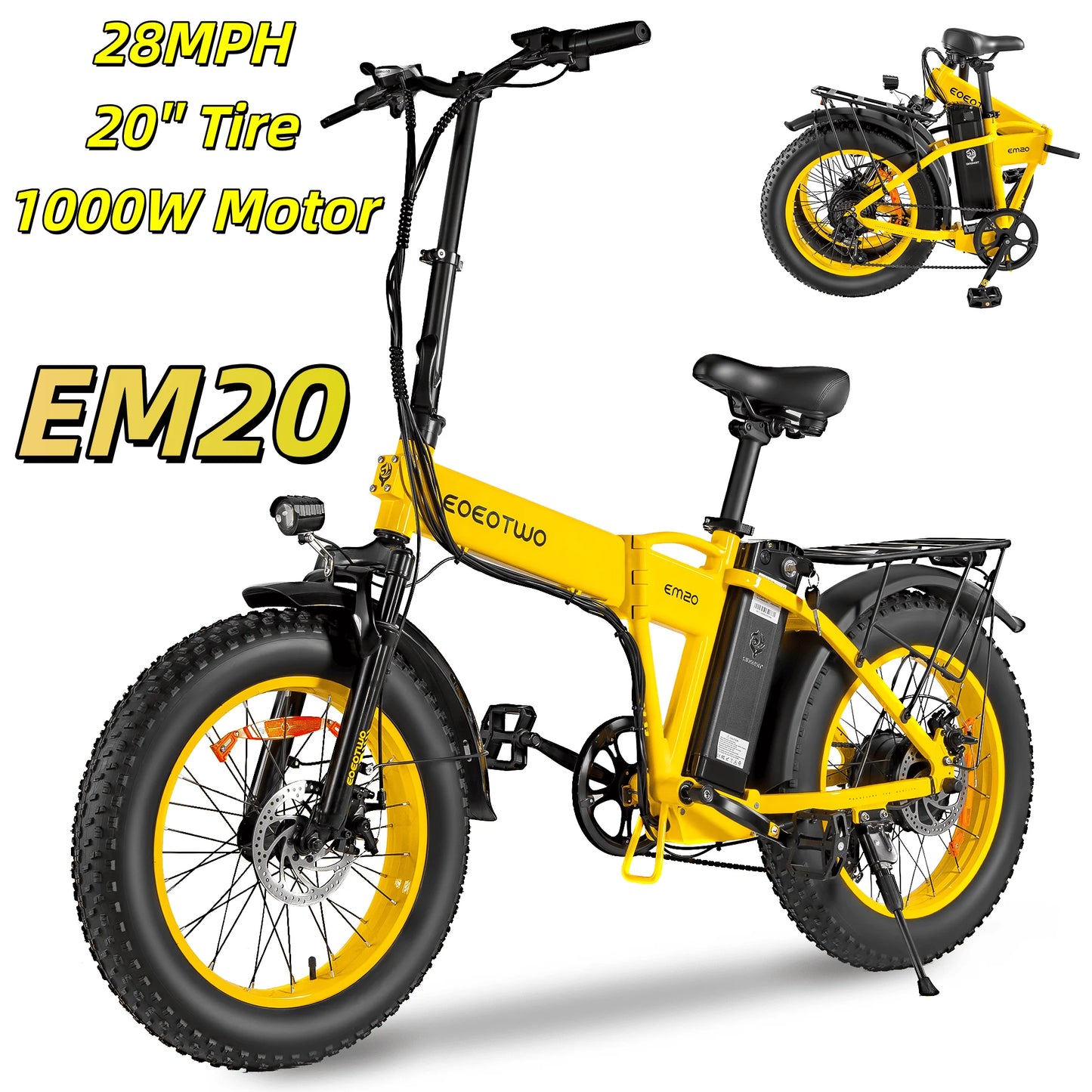 EOEOTWO E01 Electric Fat Tire Bike 34 MPH 1500W Peak Motor