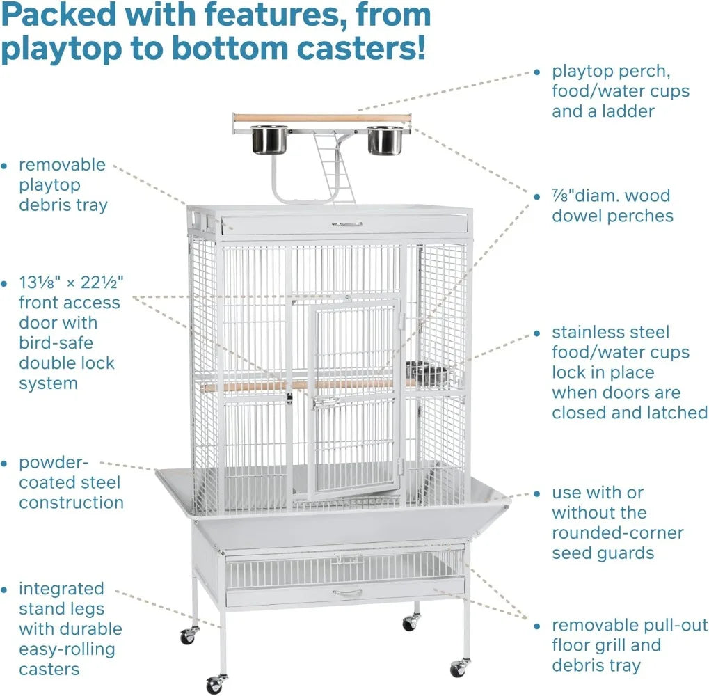 Wrought Iron Select Bird Cage With Stand Playtop Cups Perches