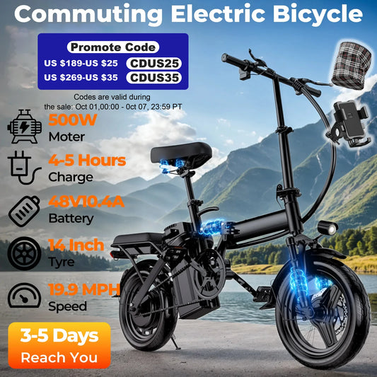 LELEKUAIC 500W Folding Electric Bike With Removable Battery