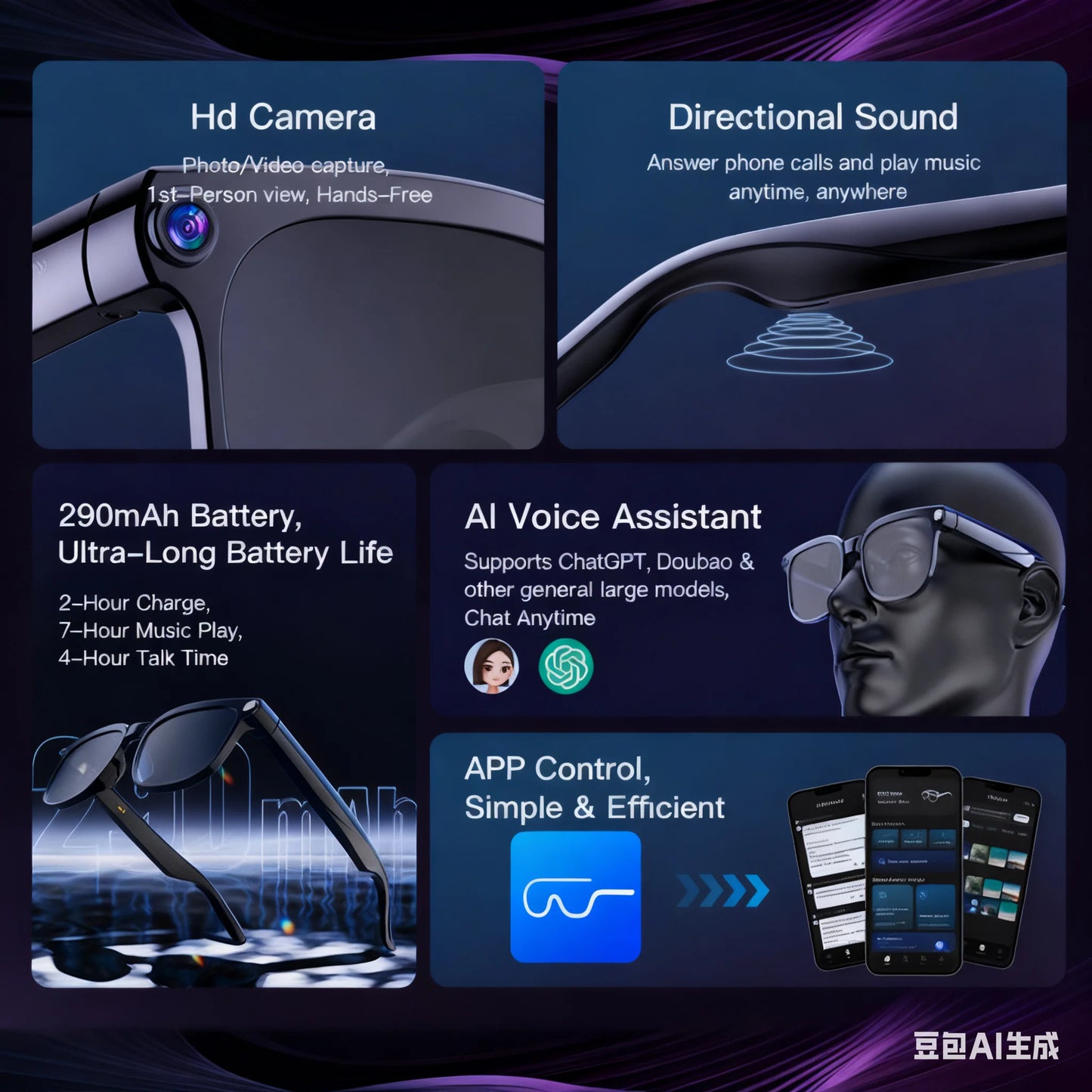 Giinova 8MP HD Camera Glasses With 1080p Video Stabilization