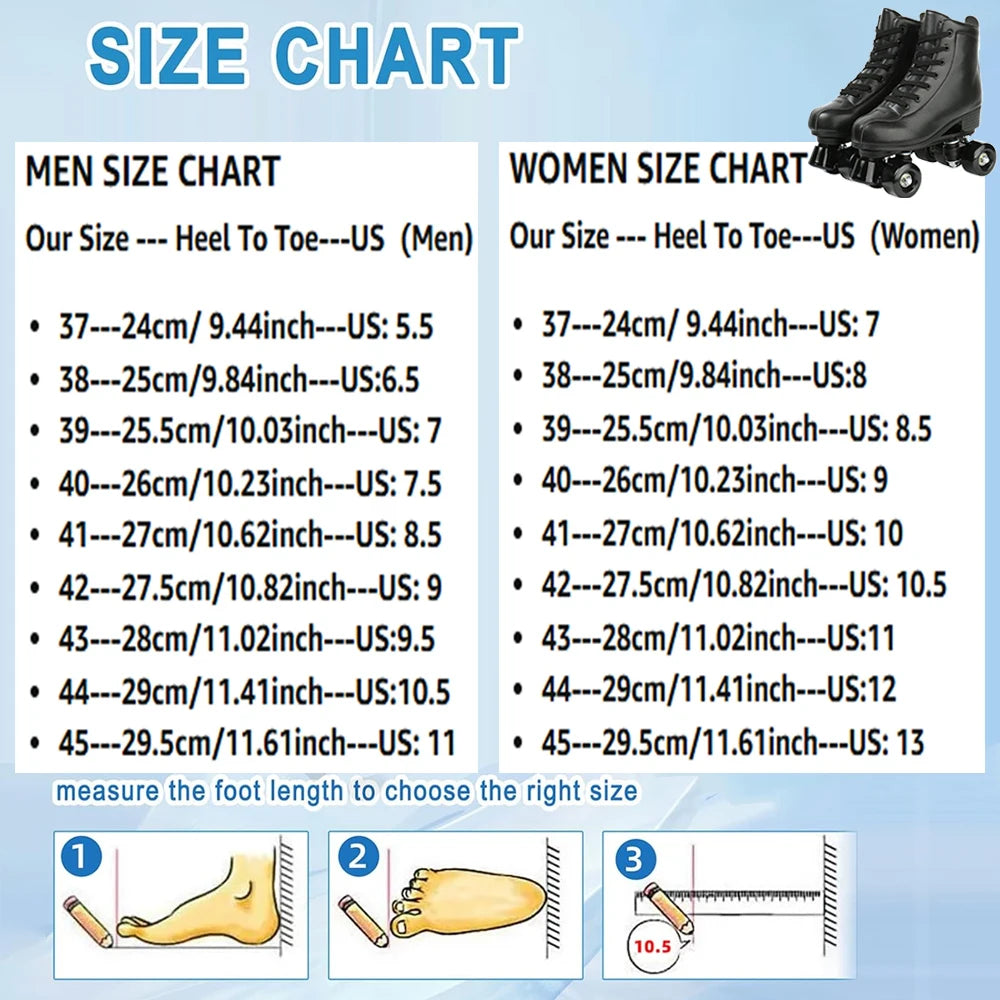 YYW PU Leather Roller Skates For Women With Flash Wheels