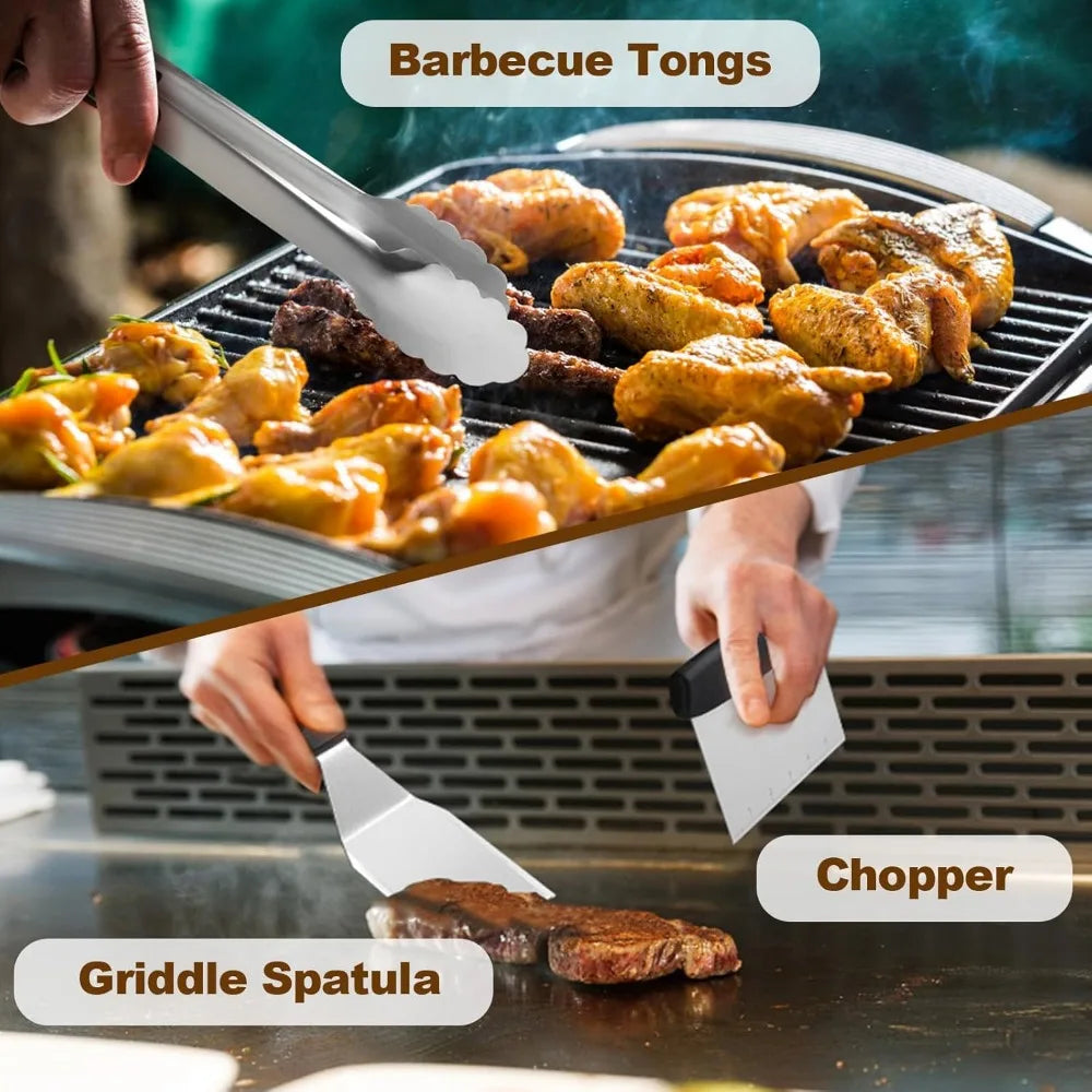 14PCS Griddle Accessories Kit, Flat Top Grill Accessories Set for Blackstone and Camp Chef, Grill Spatula Set with Enlarged Spat