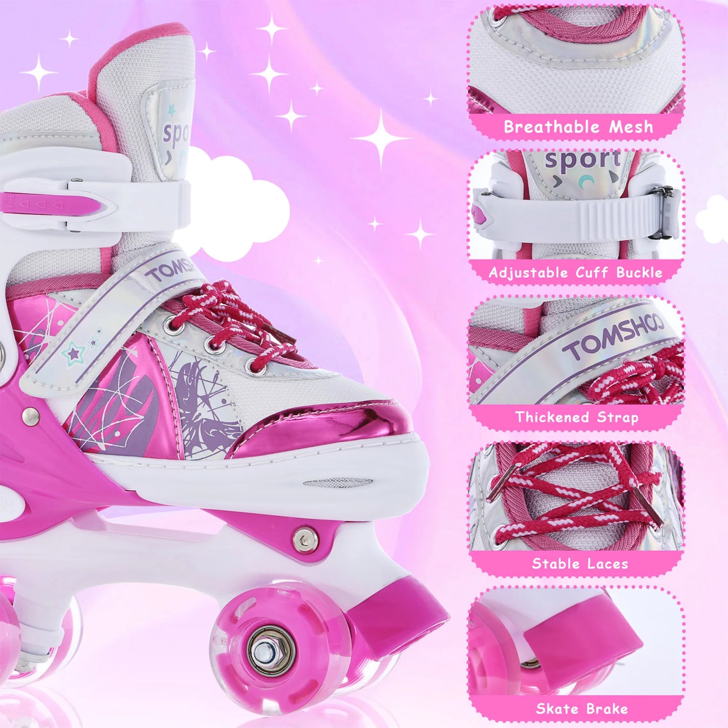 Adjustable Luminous Roller Skates For Kids With Light Up Wheels