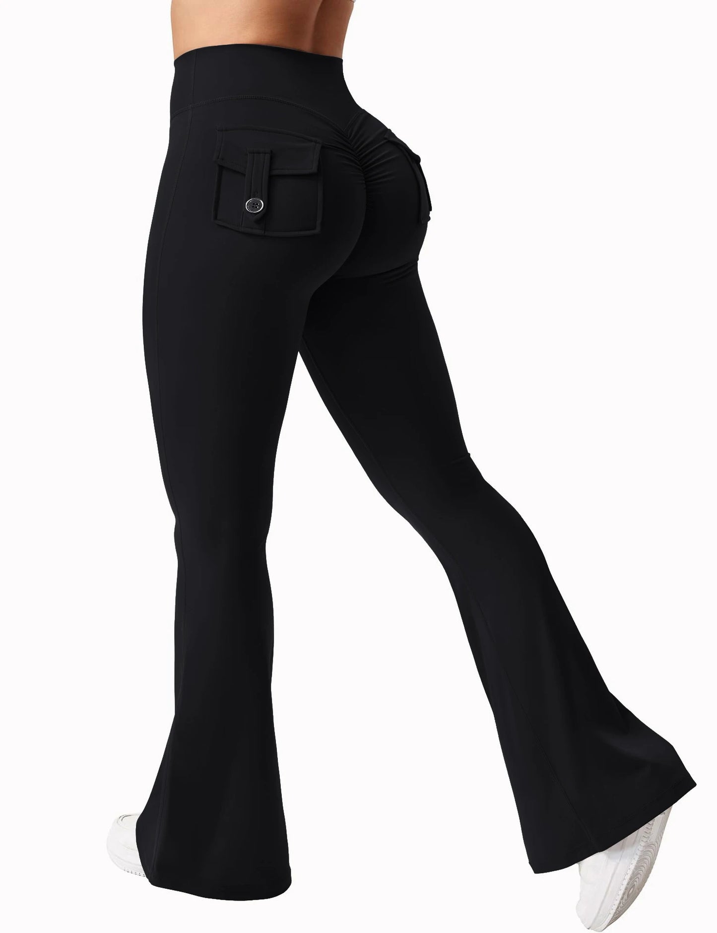 Women's Yoga Flare Trousers With Pockets High-Waisted Wide-Leg