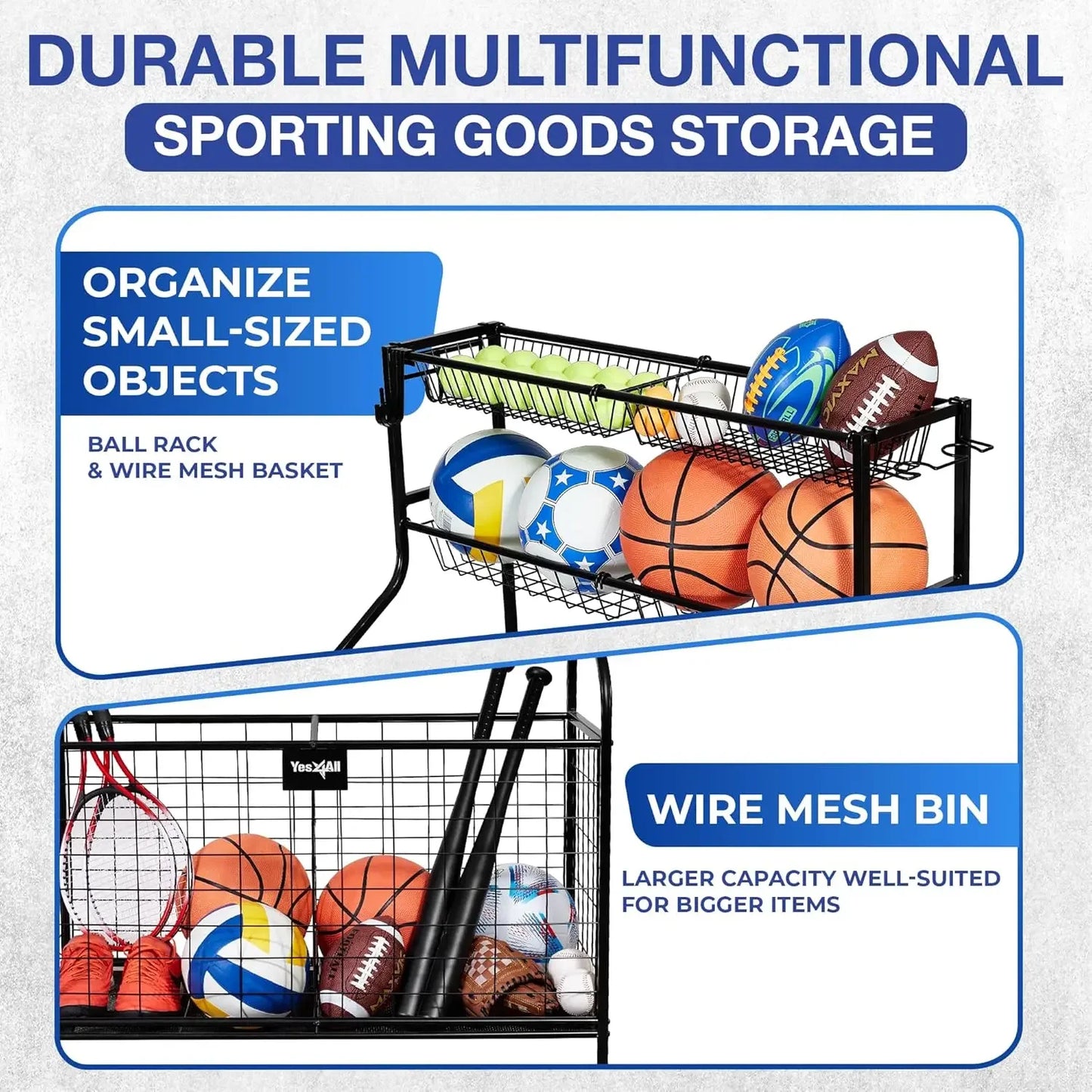 Sports Equipment Garage Organizer Ball Storage Cart Steel