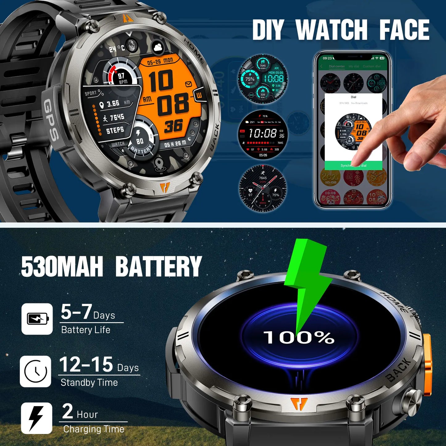EIGIIS KE3 Bluetooth Call Smartwatch for Men With Health Monitor