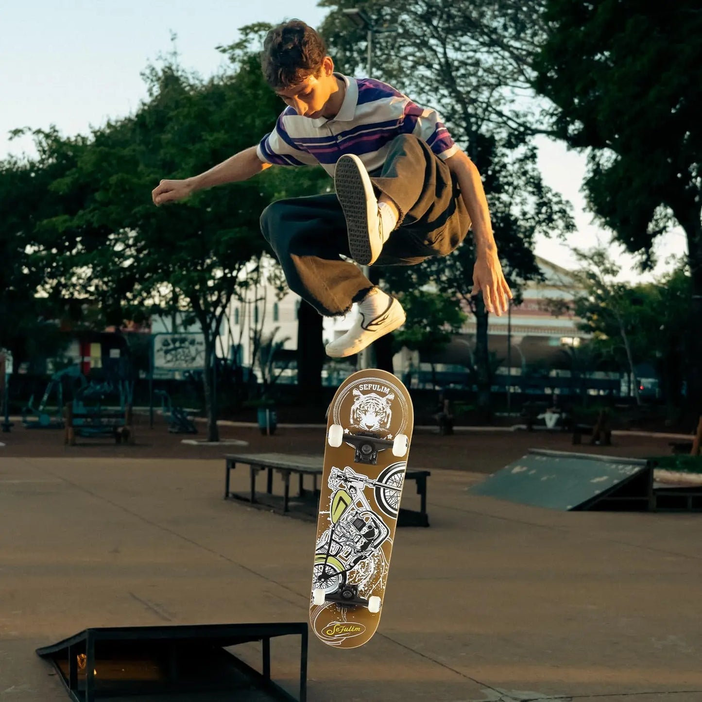 Complete Skateboard With Double Kick Deck 7 Layer Maple