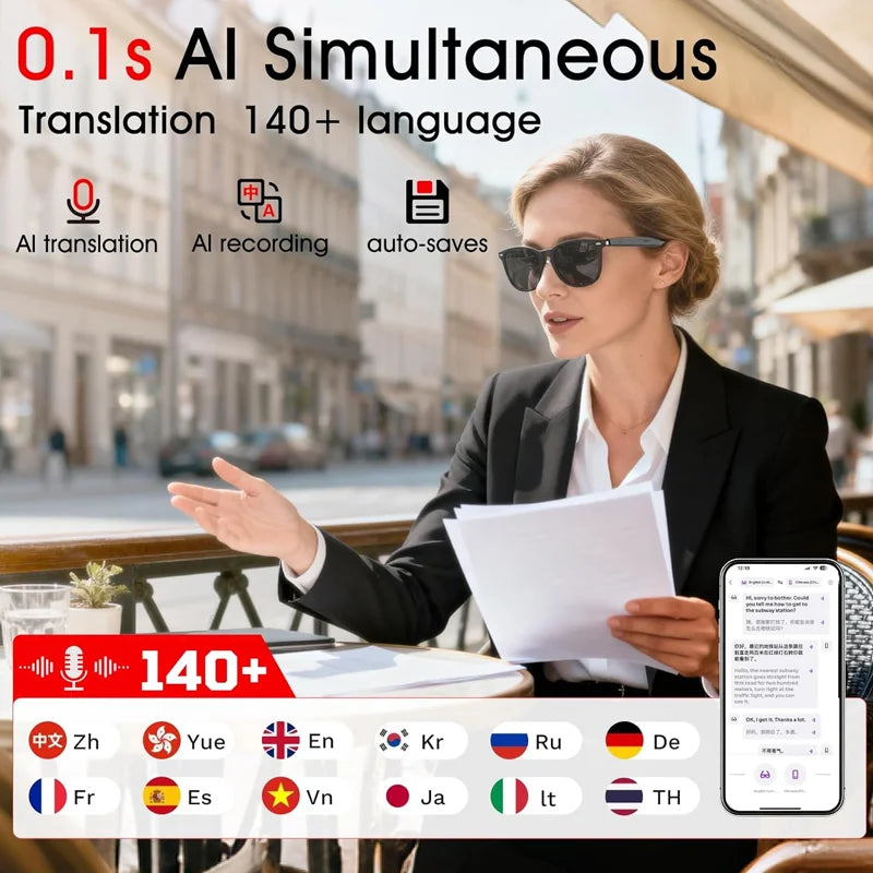 AI Smart Glasses With 4K Video Translator Bluetooth 5.3 Sunglasses