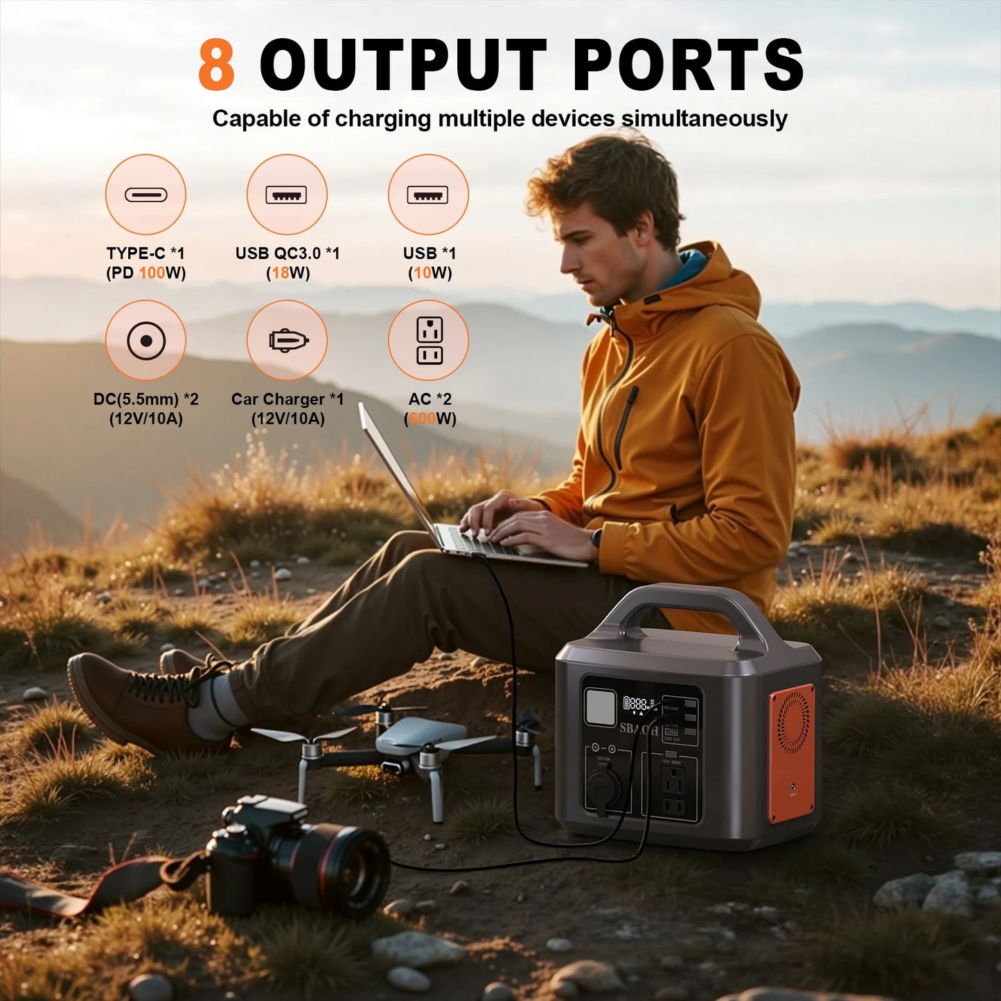 600W 538Wh Solar Generator with AC Outlets/100W PD USB-C/QC3.0/Car Charger for Camping & Emergency Power Backup P605