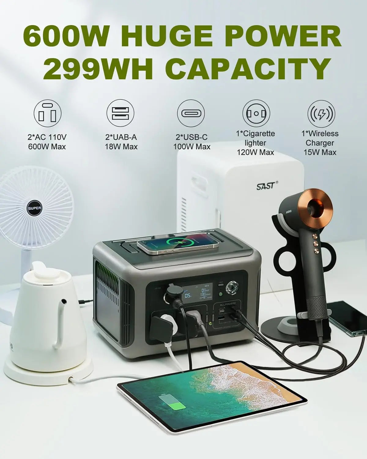 ALLPOWERS R600 Portable Power Station 299Wh LiFePO4 Battery