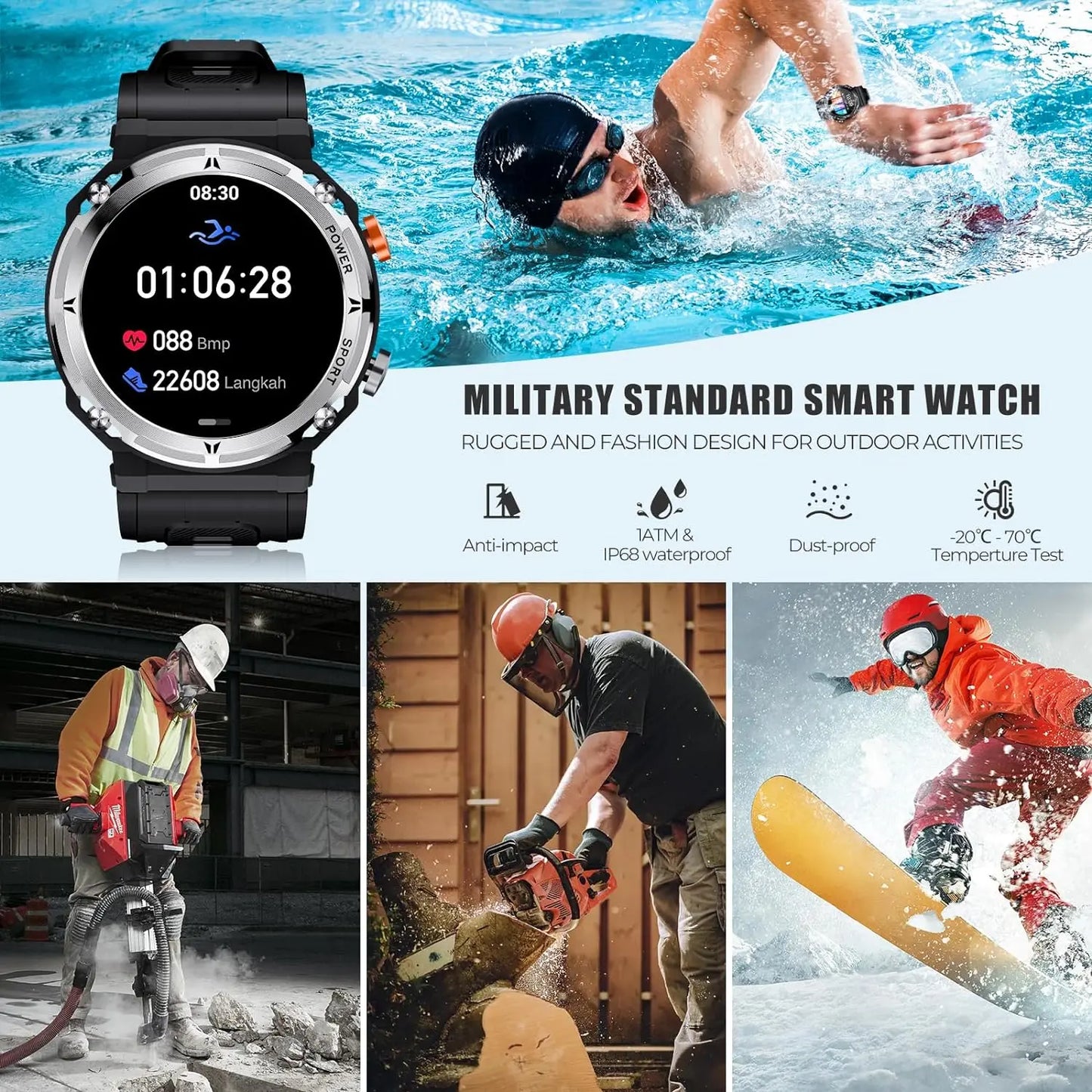 ARPSTAR Smart Watch Fitness Tracker Sleep Monitor Compatible iPhone Android