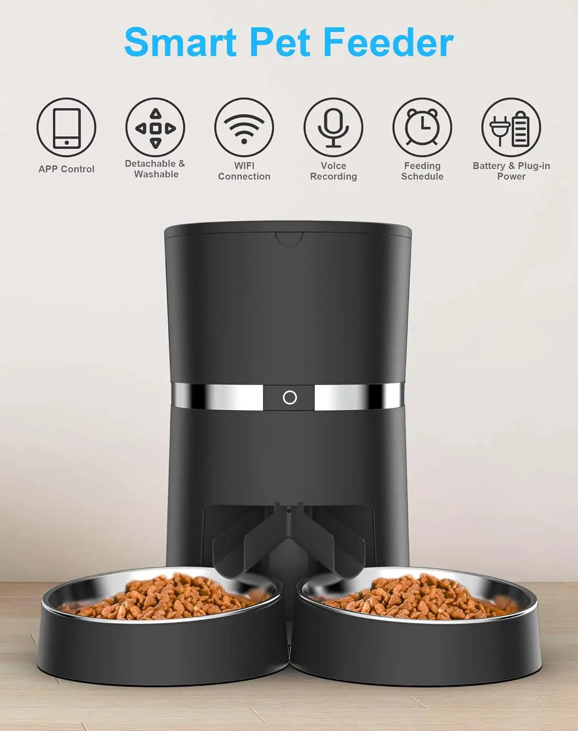 WiFi Automatic Pet Feeder With App Control And Dual Bowls