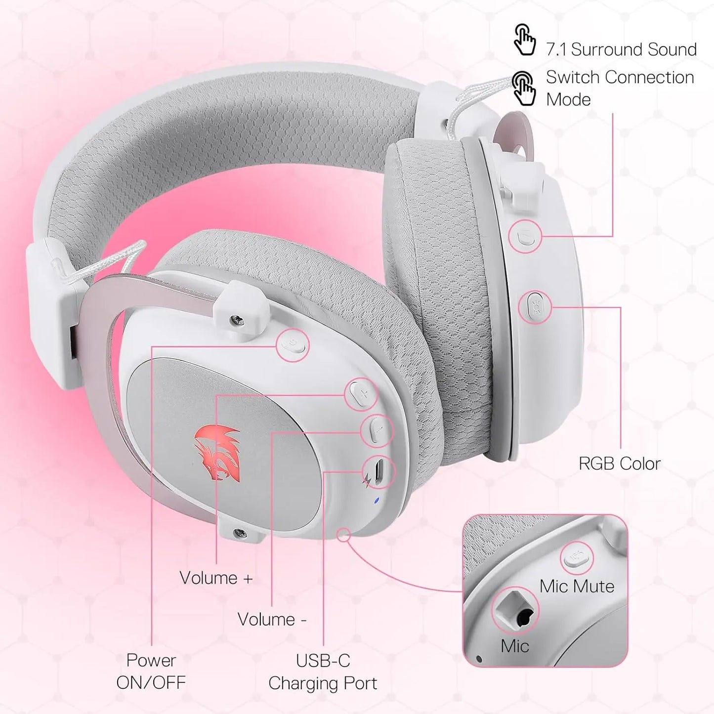 Redragon H510 PRO 3-Mode RGB Gaming Headset With 7.1 Surround