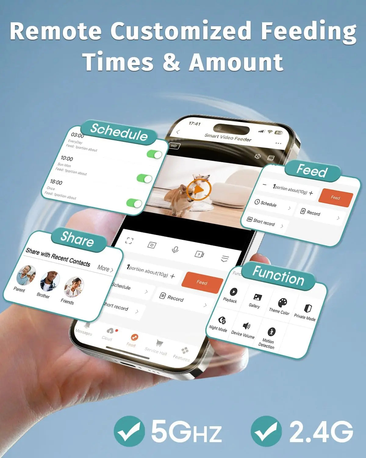 Smart Automatic Dog Feeder With Camera, HD Night Vision, WiFi App Control