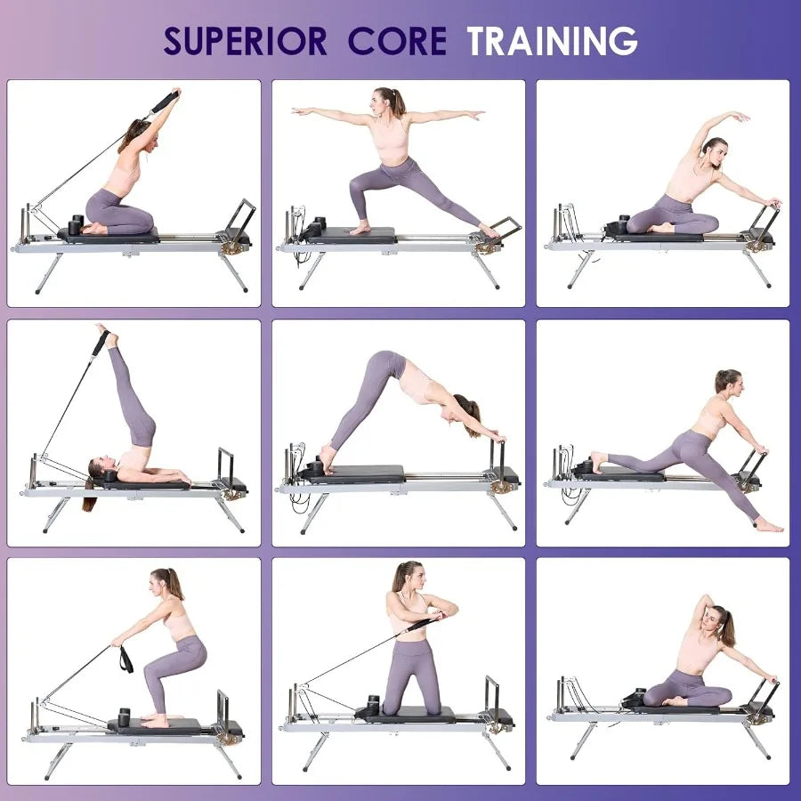 Foldable Pilates Reformer Machine with Springs Resistance for FullBody Home Workout Adjustable Fitness Equipment Suitable for A