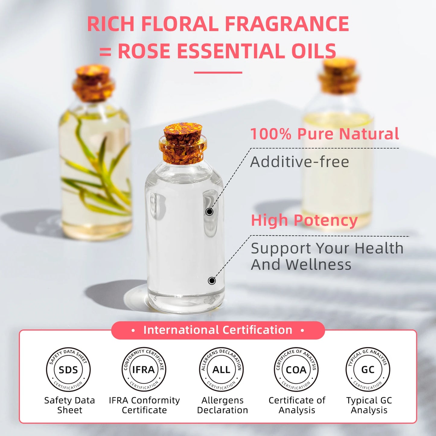 HIQILI Rose Essential Oil Pure For Diffuser Aromatherapy
