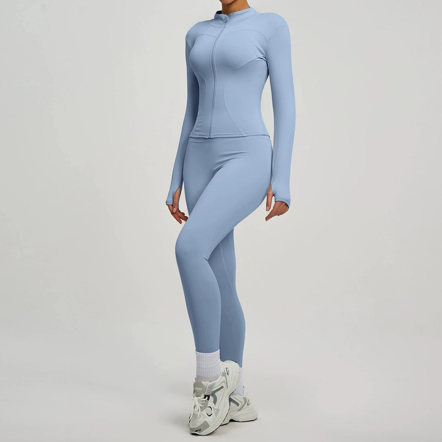Women Long Sleeve Jacket And Leggings Yoga Set Tracksuit Workout