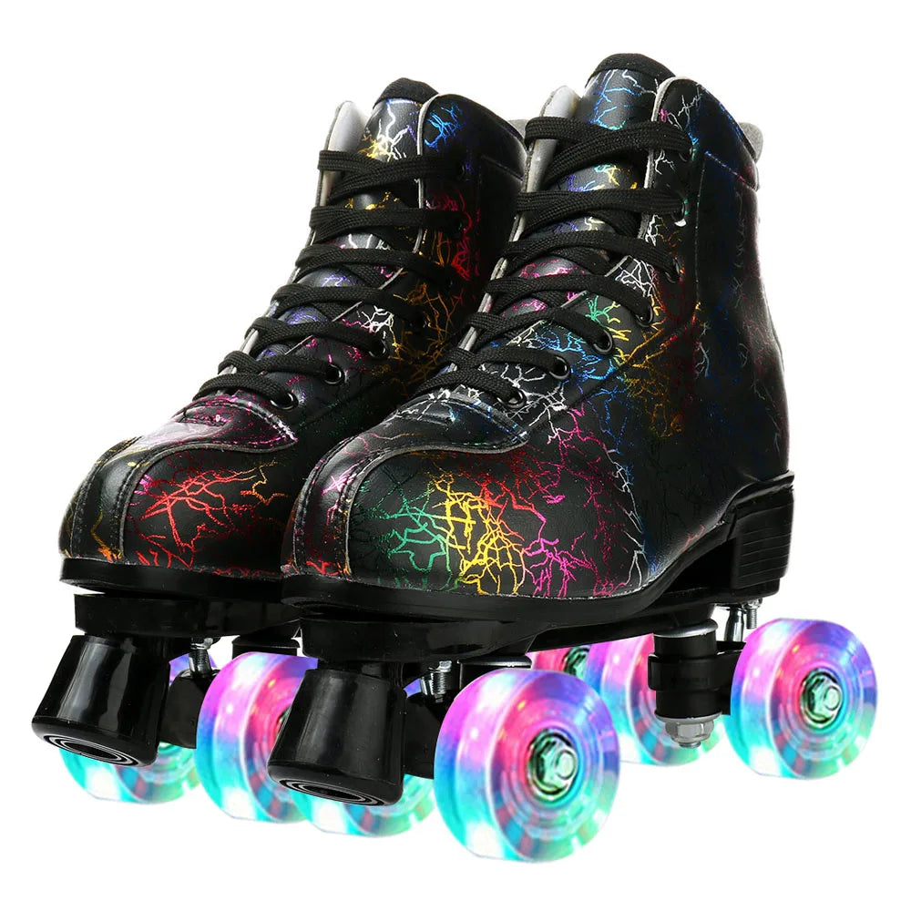 YYW PU Leather Roller Skates For Women With Flash Wheels