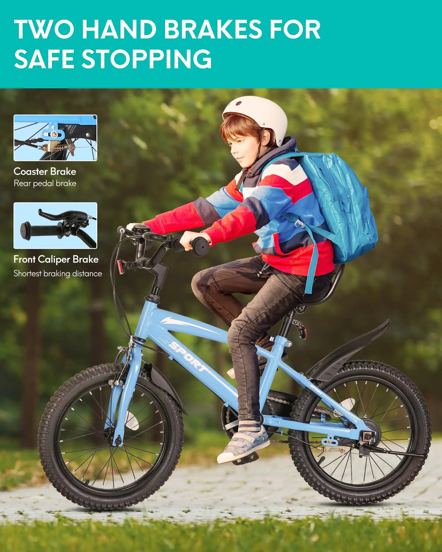Kids Bike With Training Wheels Dual Handbrake Kickstand Adjustable Saddle
