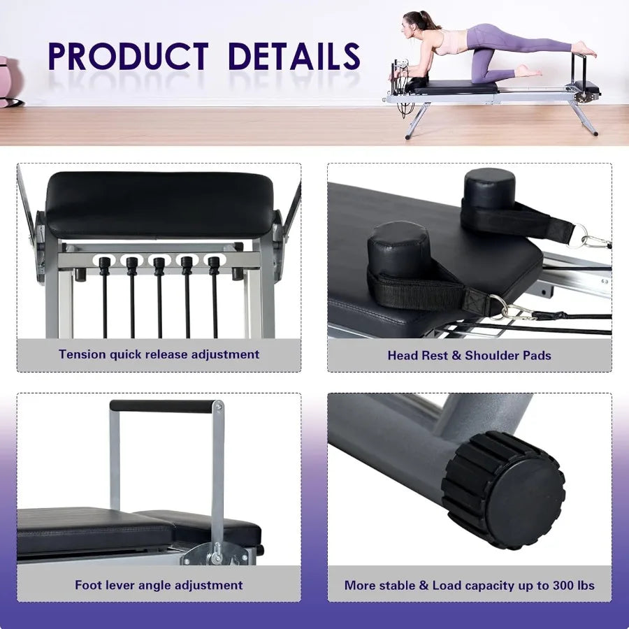 Foldable Pilates Reformer Machine with Springs Resistance for FullBody Home Workout Adjustable Fitness Equipment Suitable for A
