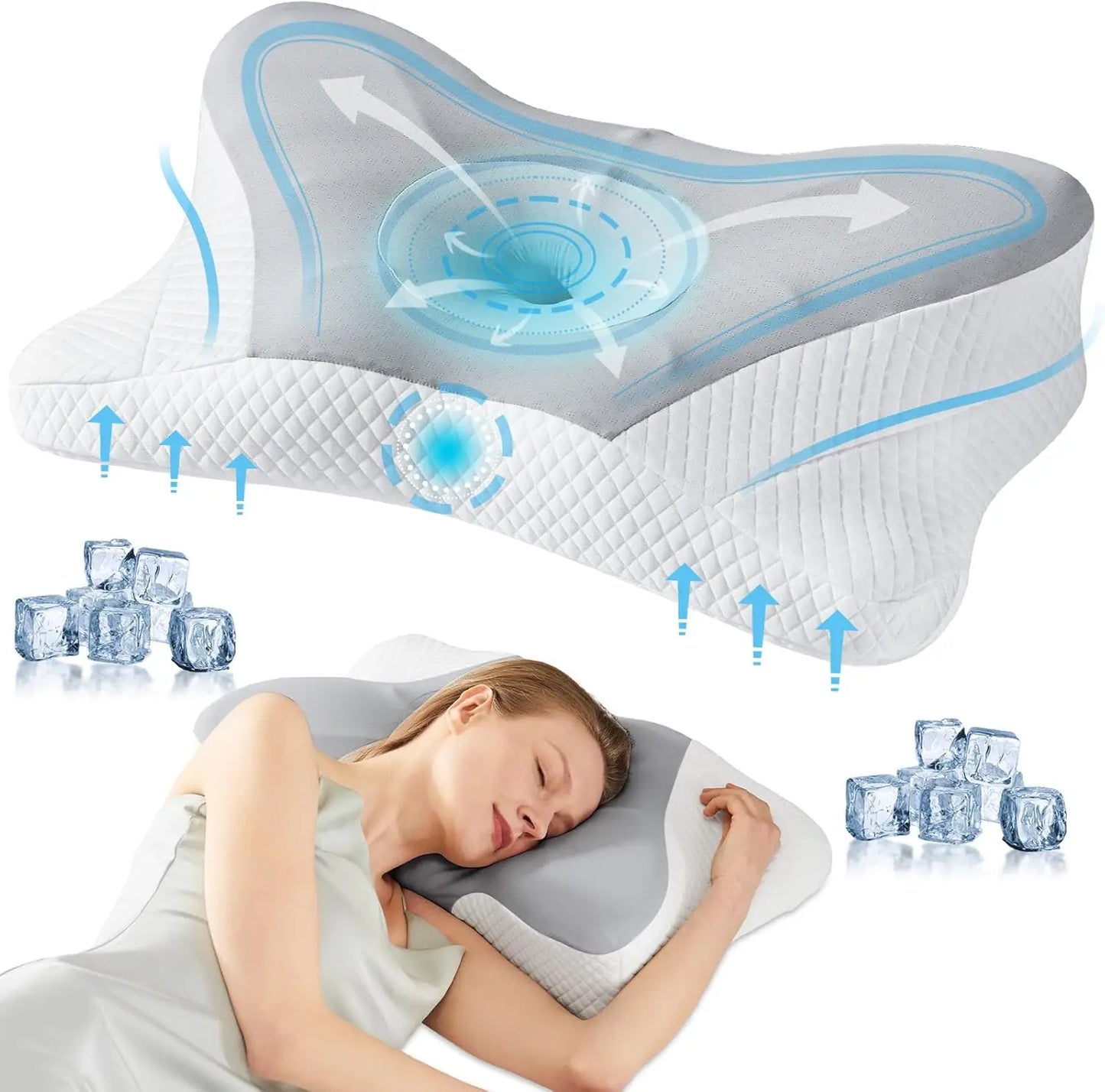 Cooling Ergonomic Memory Foam Pillow With Dual Height Support For Neck Pain