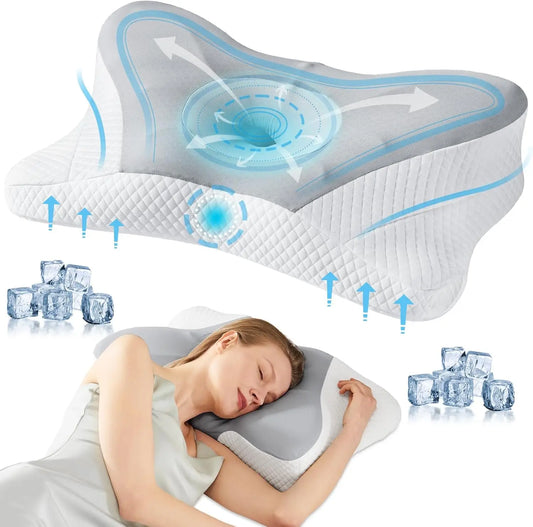Cooling Ergonomic Memory Foam Pillow With Dual Height Support For Neck Pain