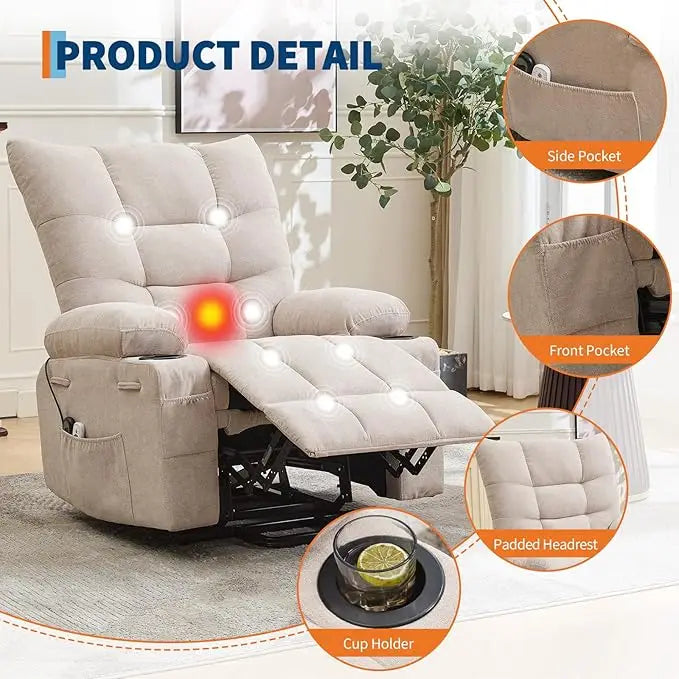 Power Lift Recliner Chair With Electric Massage And Heat