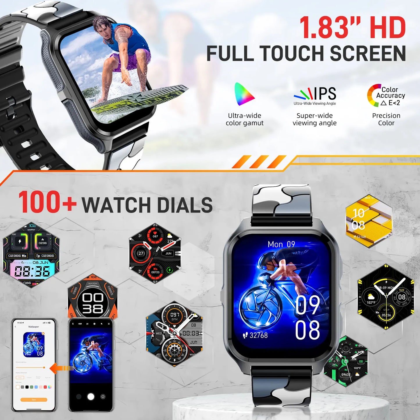 LaNikar Smart Watch 3ATM Waterproof Heart Rate SpO2 BP HD Calls
