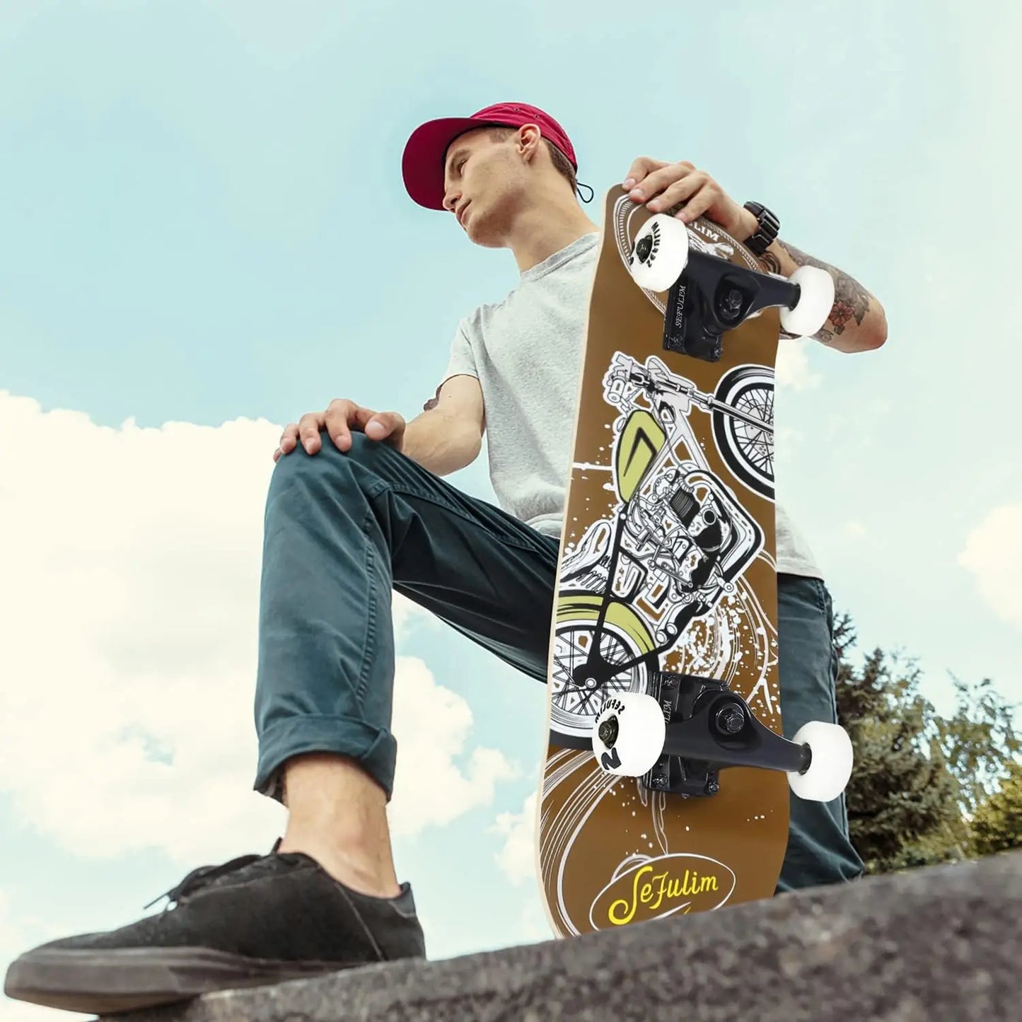 Complete Skateboard With Double Kick Deck 7 Layer Maple