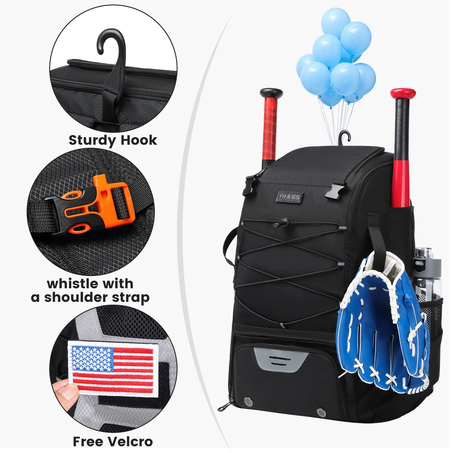 YH GSCN Baseball Backpack With Shoe Compartment Large Capacity
