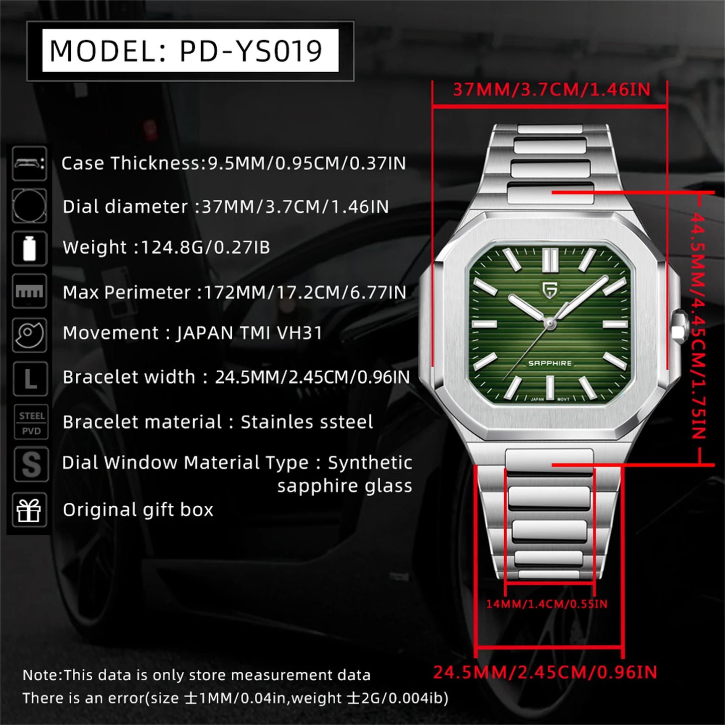 PAGANI DESIGN Men's Quartz Wristwatch Stainless Steel Sapphire Waterproof