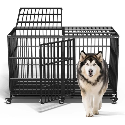 Indestructible Heavy Duty Dog Crate for Giant Breeds with Doors