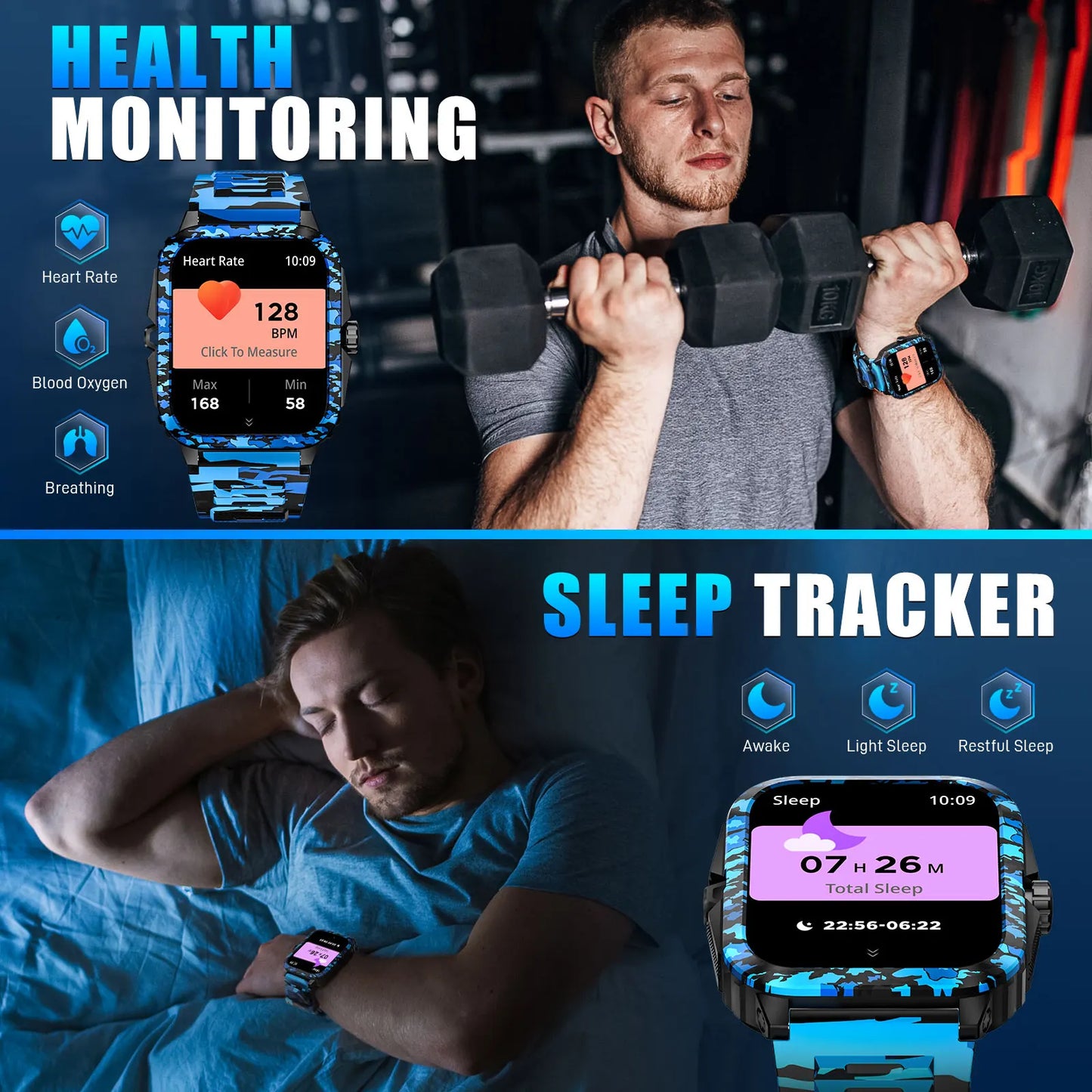 LaNikar Smart Watch Heart Rate Bluetooth Fitness Tracker 3ATM