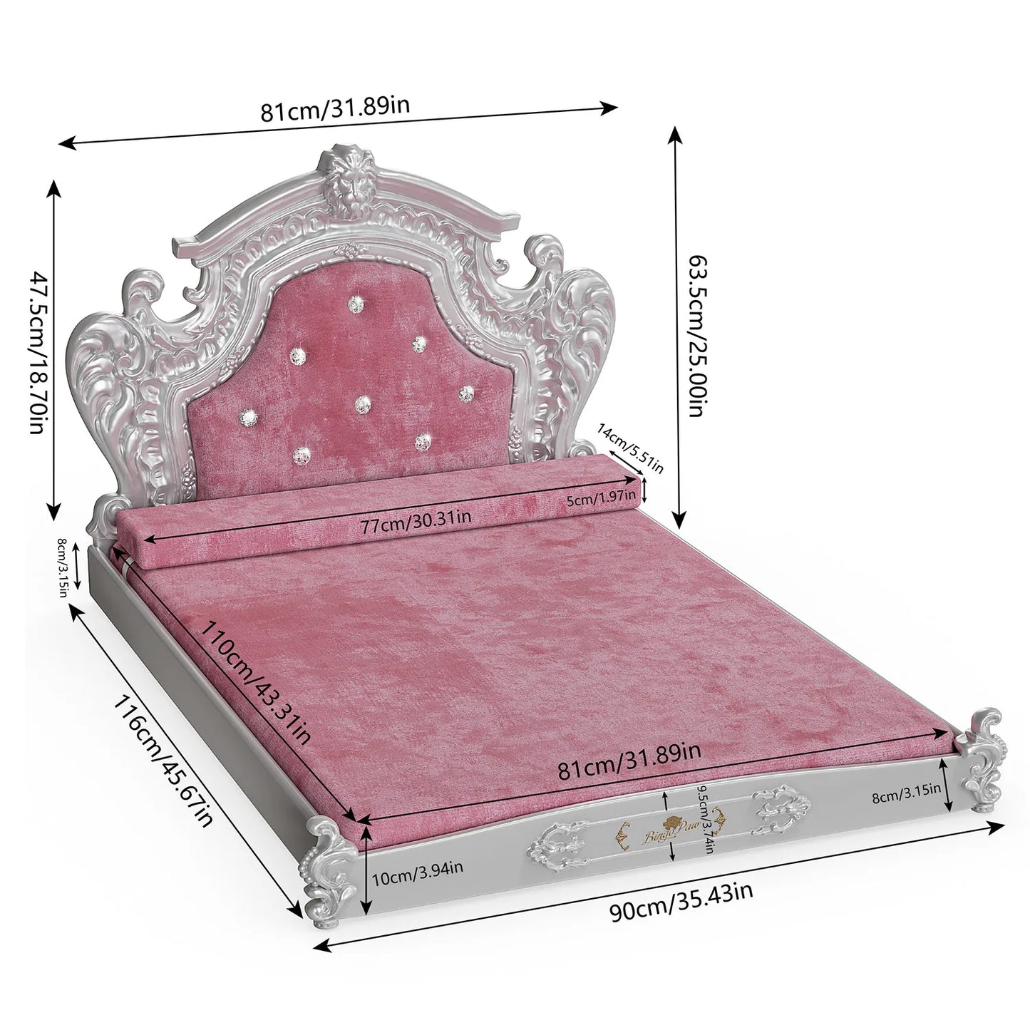 Bingopaw Dutch Velvet Luxury Pet Bed With Headboard For Dogs And Cats