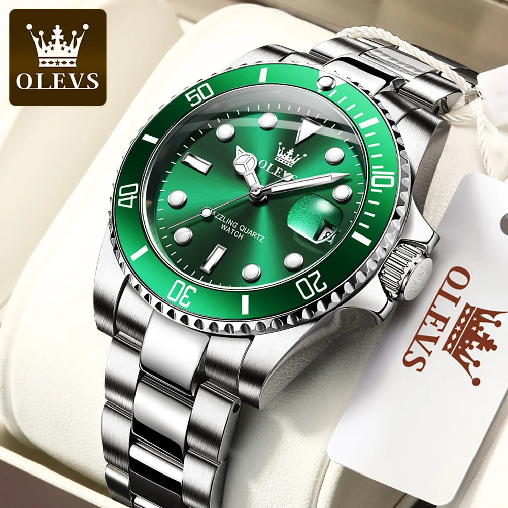 OLEVS 5885 Men's Diving Quartz Watch Stainless Steel