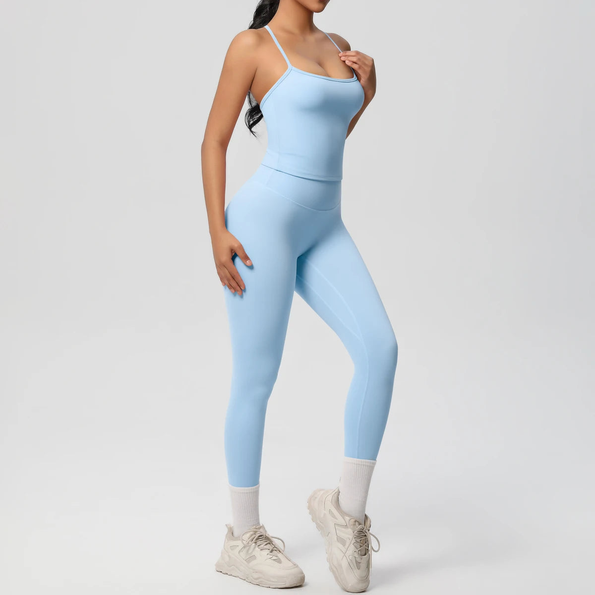 Halter Yoga Top Set Slimming Tummy Control Sleeveless Gym Wear