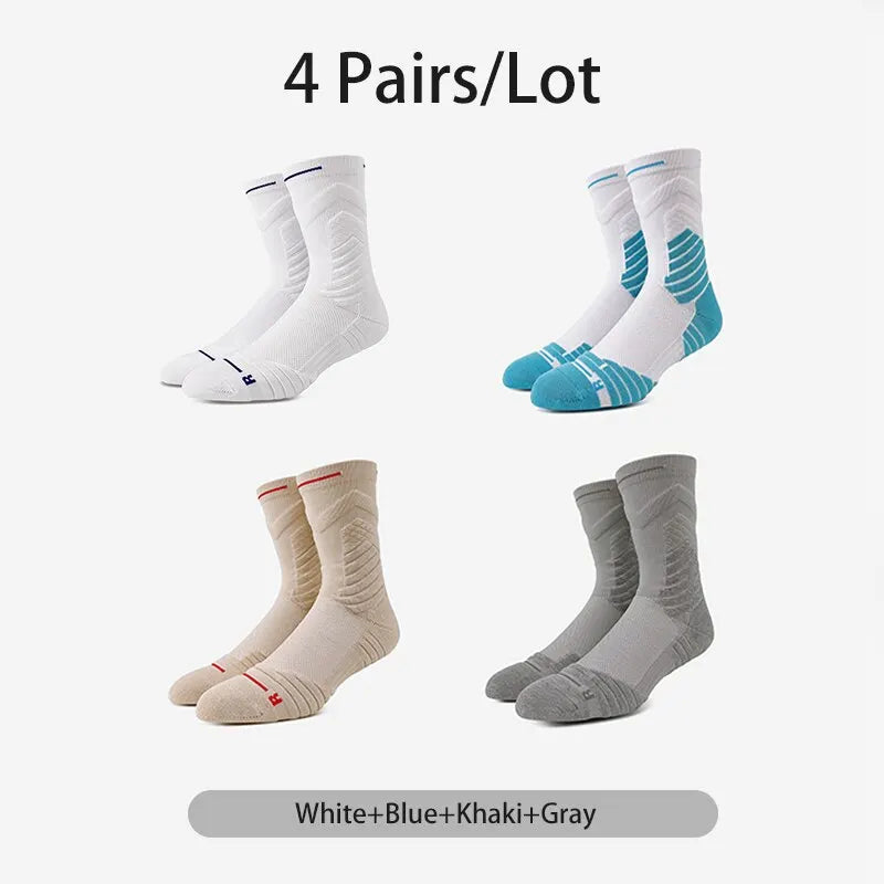 MOMMIELIFECN Basketball Socks For Men Mid-Tube 4 Pairs