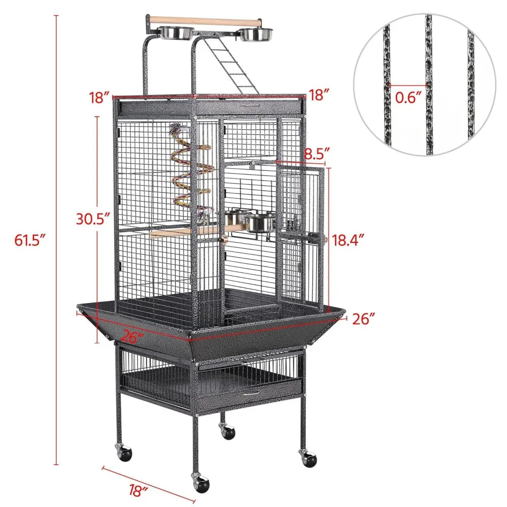 Playtop Wrought Iron Parrot Cage With Rolling Stand