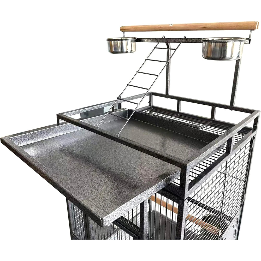 HiMISSCN Wrought Iron Parrot Bird Cage With Rooftop Playground Casters