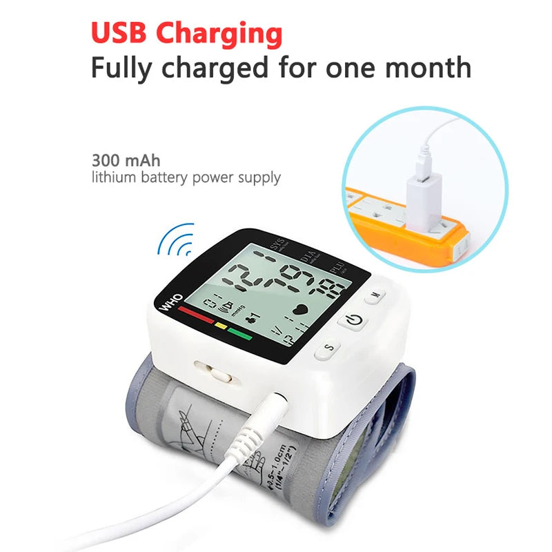 TAKRO Rechargeable Wrist Blood Pressure Monitor With LCD Display